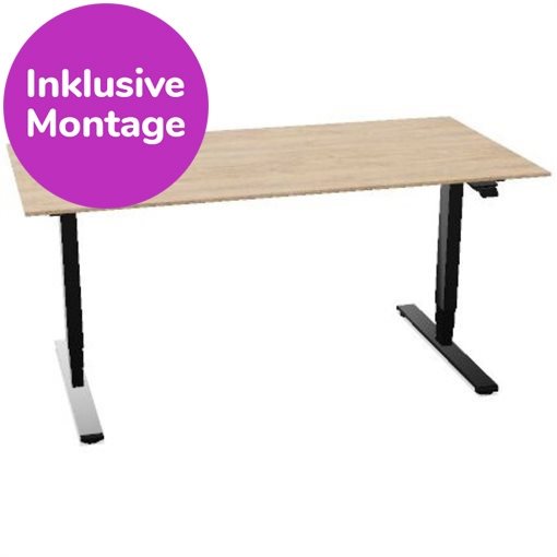InWerk Schreibtisch hvst, Masterlift 2 Eiche/Schwarz B160cm x T80cm